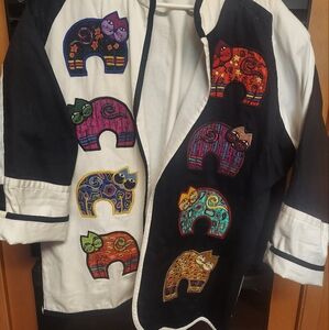 Yak Magik Colorful Batik Cat Front And Back Embroidered Jacket Medium